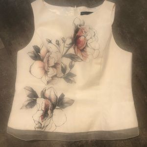 WHBM White floral print top